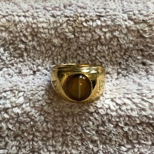 Gold Ring with Brown tiger eye Stone with tiny diamond on sides